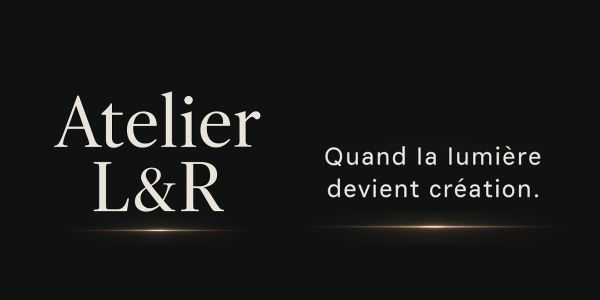 Logo Atelier L&R avec le slogan « Quand la lumière devient création.