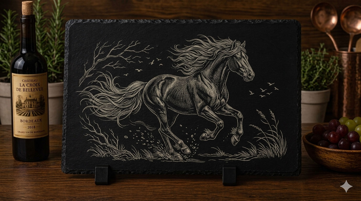 Ardoise gravée – Cheval au galop