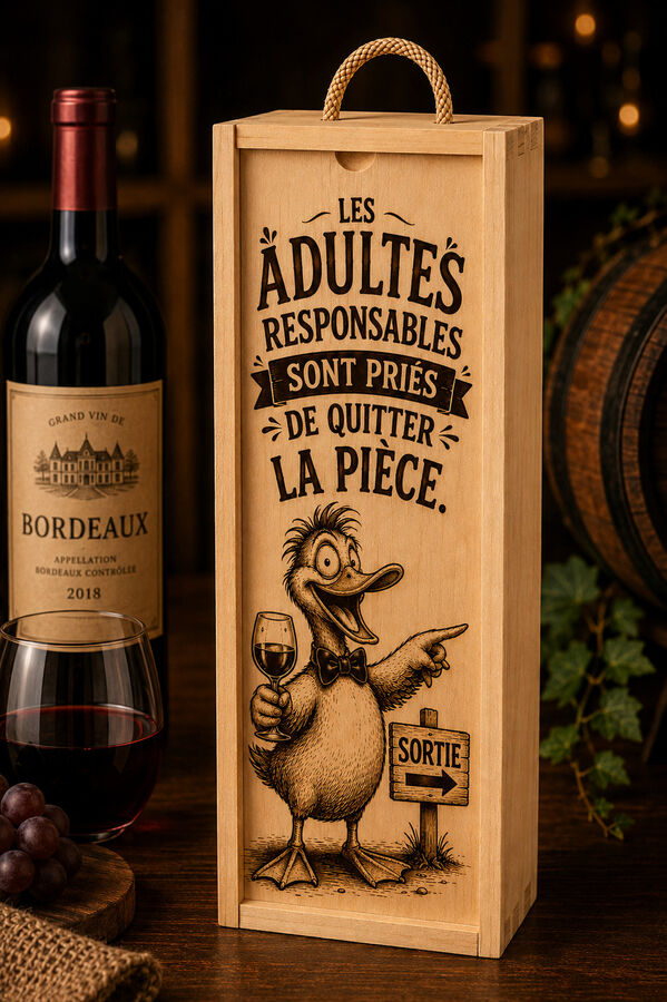 Boîte à vin gravée – Les adultes responsables sont priés de quitter la pièce