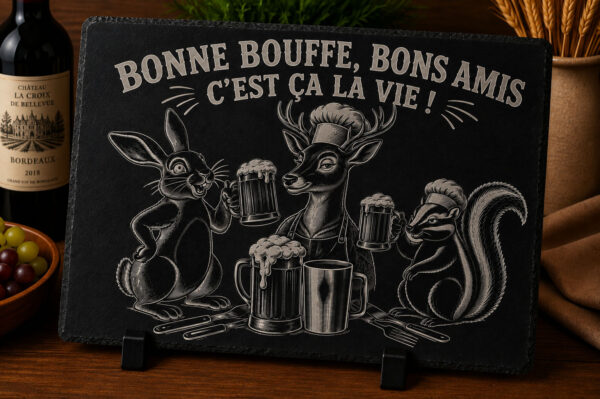 Ardoise gravée – Bonne bouffe, bons amis