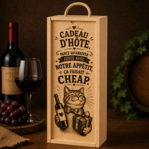 Boîte à vin en bois – Cadeau d’hôte « Ça faisait cheap »