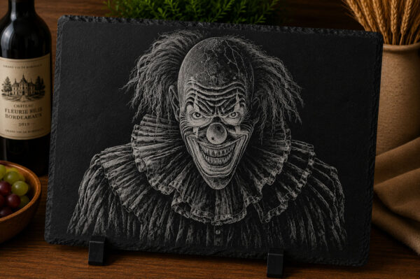 Ardoise gravée – Clown terrifiant