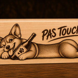 Boîte à vin en bois – Corgi « Pas touche… »