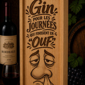 Boîte à vin gravée – Gin pour les journées qui finissent en « ouf »