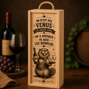 Boîte à vin en bois – On n’est pas venus les mains vides