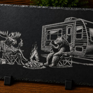 Ardoise gravée – Café en camping