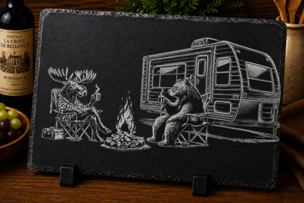 Ardoise gravée – Café en camping