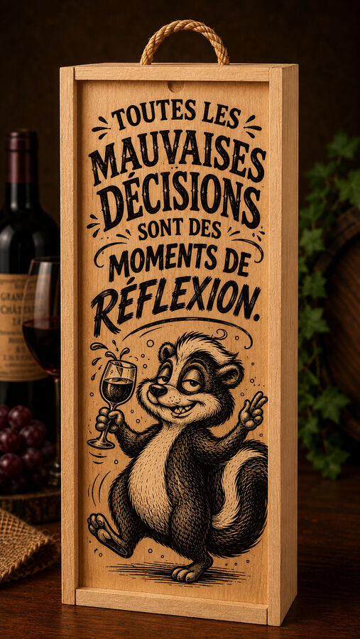 Boîte à vin gravée – Toutes les mauvaises décisions sont des moments de réflexion